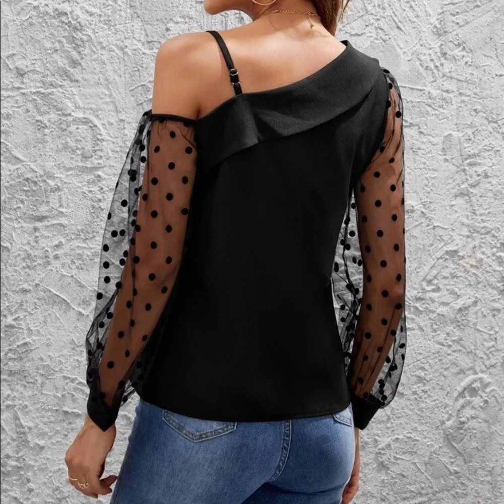 Boho black mesh dot sleeve blouse_2